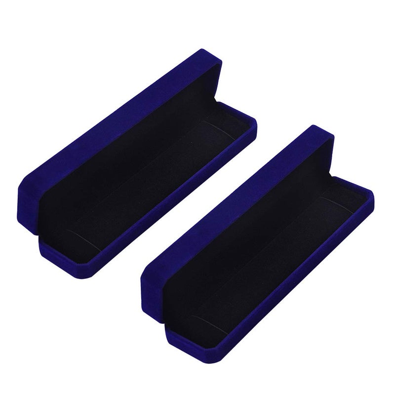 iSuperb Set of 2 Blue Velvet Necklace Chain Bracelet Display Case Storage Jewelry Gift Box 8.7x1.6x2inch - Image 5